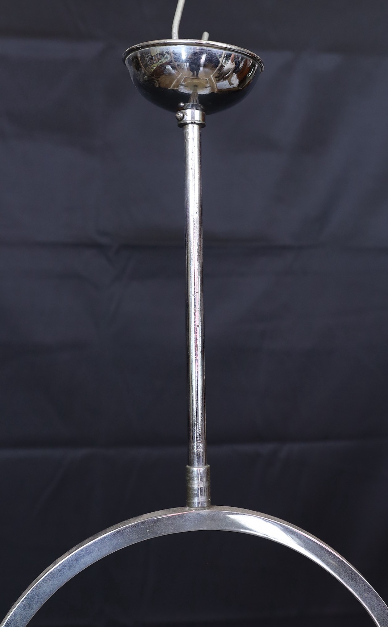 A 1930s English nickel plated, bakelite and marbled glass light fitting, height 66cm